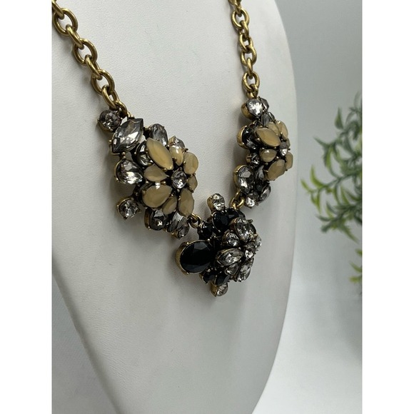 J. Crew Black Gray and Taupe Clear Rhinestone Cluster Statement Necklace - Picture 10 of 16